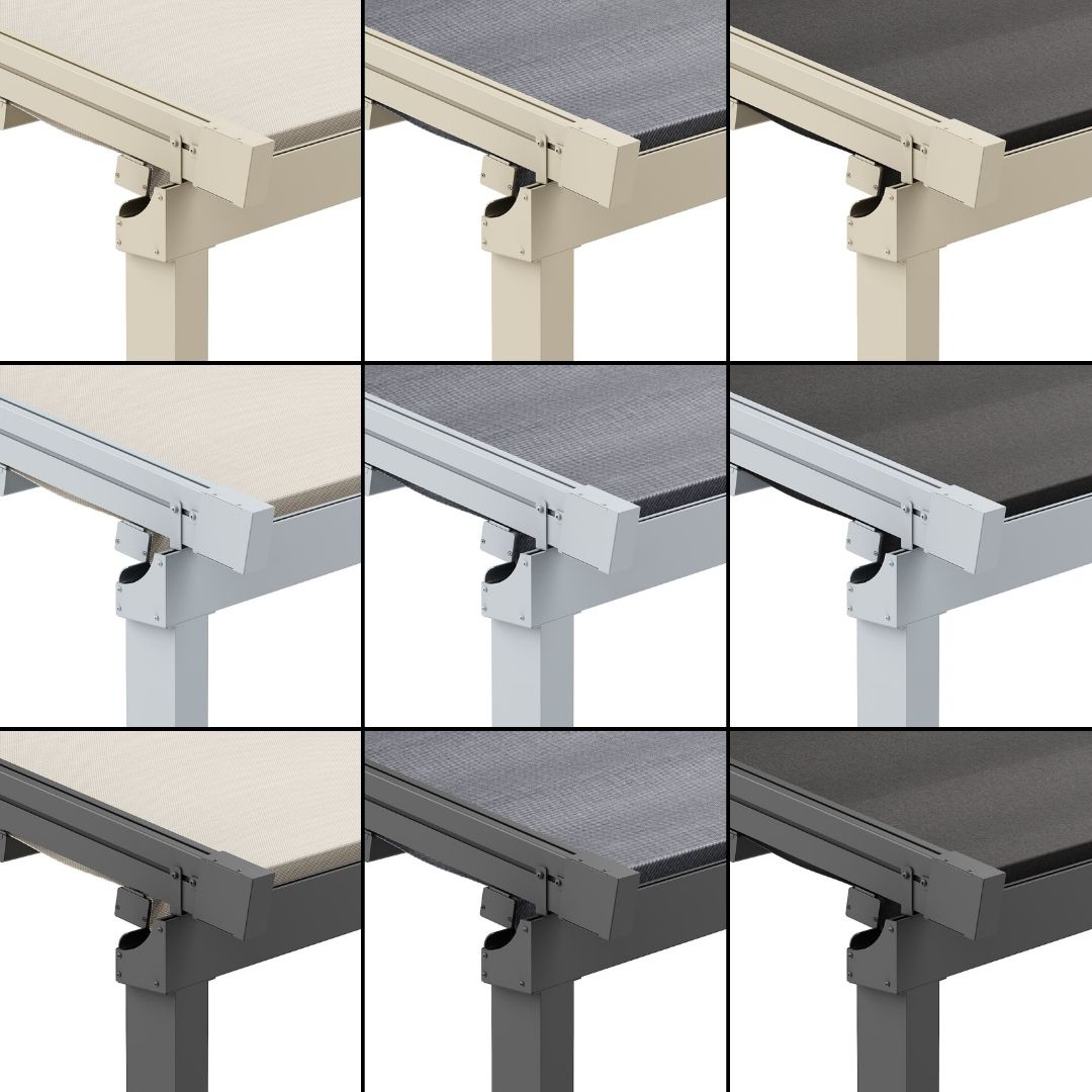 OBA outdoor shading range — awnings, blinds and louvre roofs 3D product visualisation