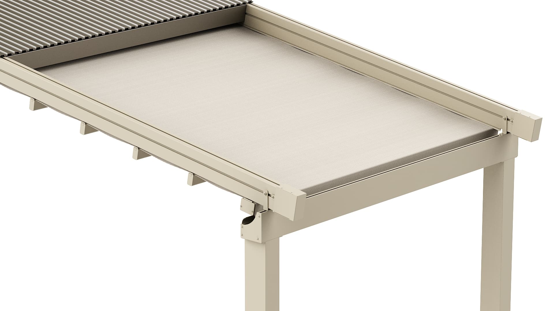 MedEvo Pro retractable roof. Cream frame with Cream fabric