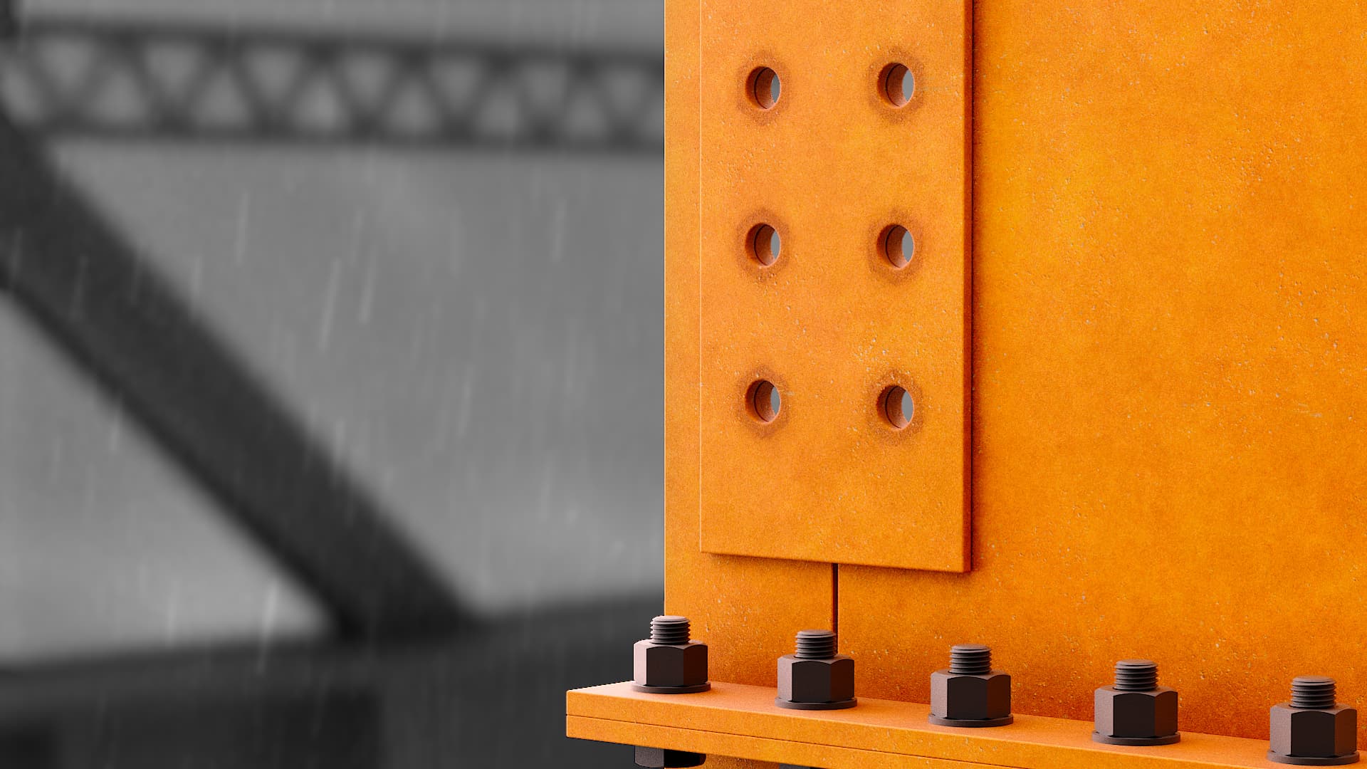 Weathering Steel Structural Assembly animation — opening frame