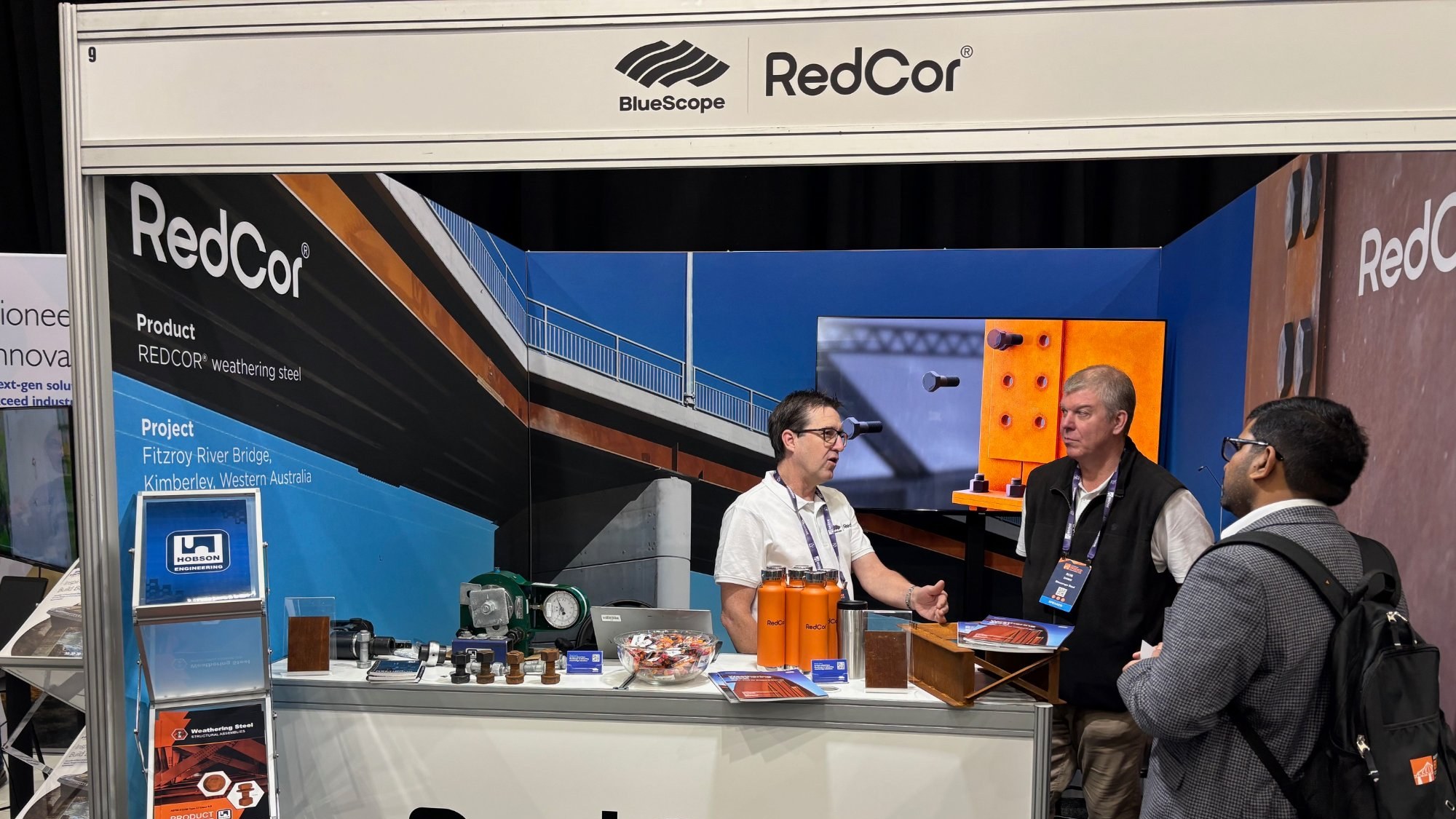 Weathering Steel animation on screen at the AUSTROADS Bridge Conference stand, Brisbane 2025