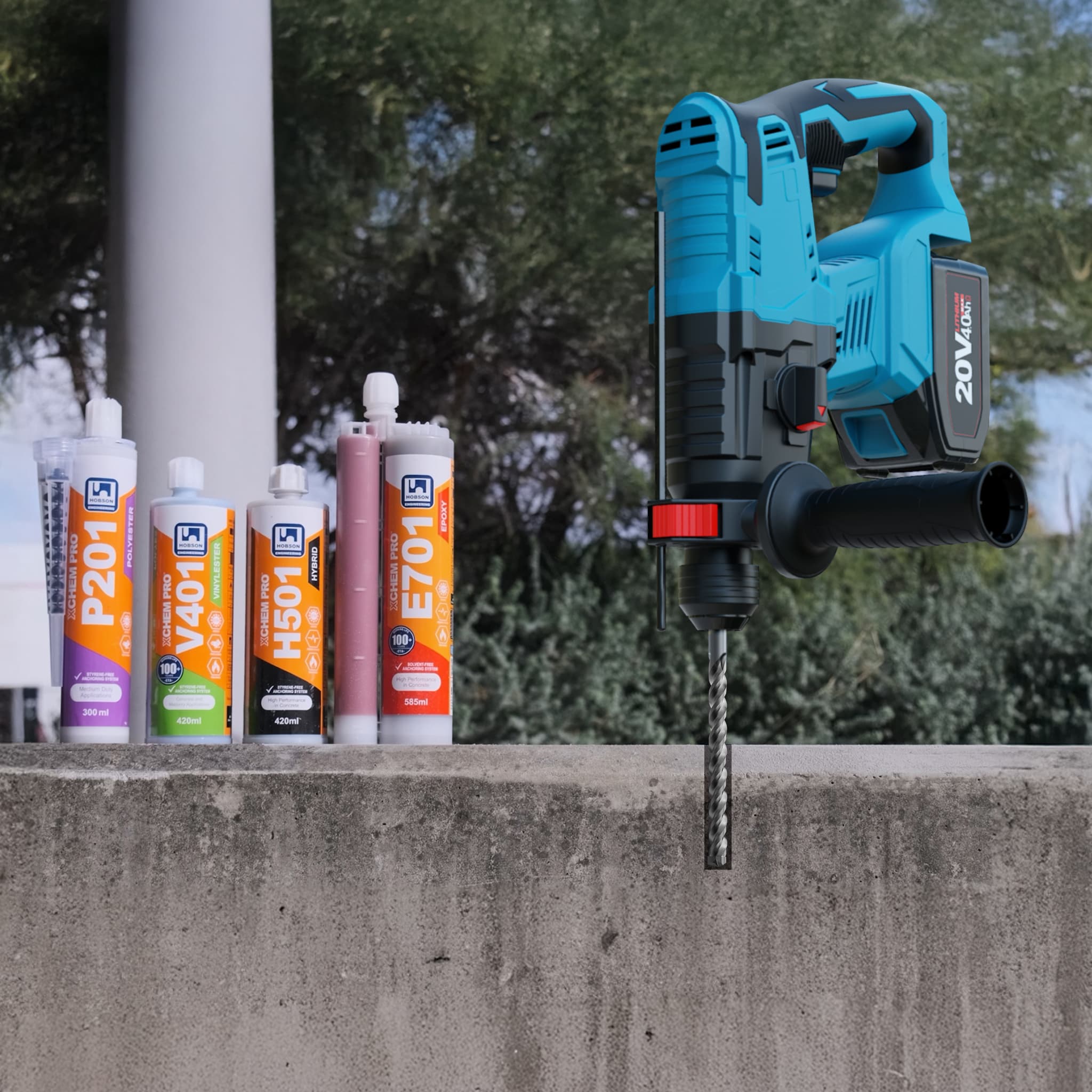 Xchem chemical anchoring animation — 3D tools and installation sequence