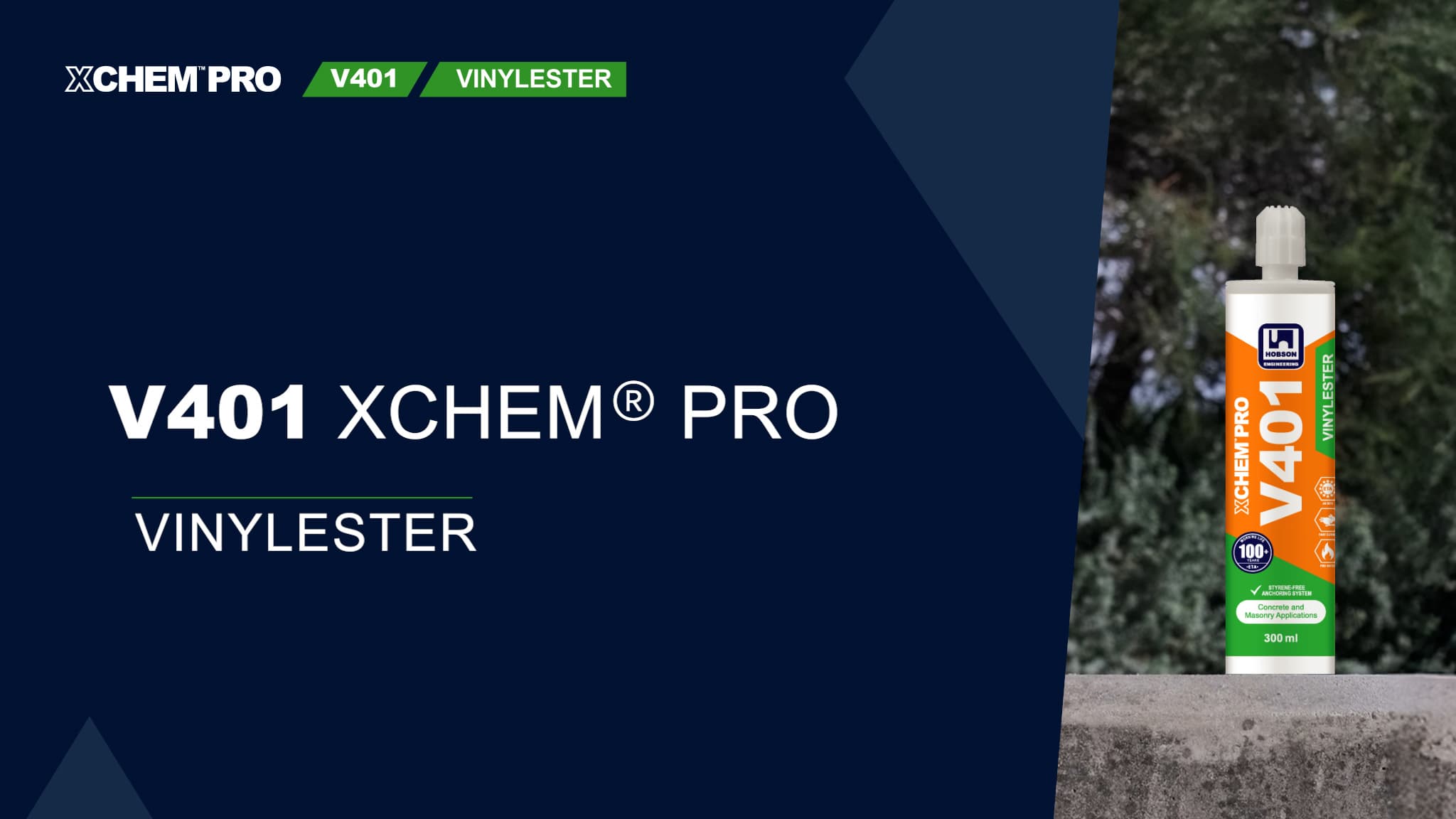 Xchem V401 Vinylester chemical anchoring animation — hero frame