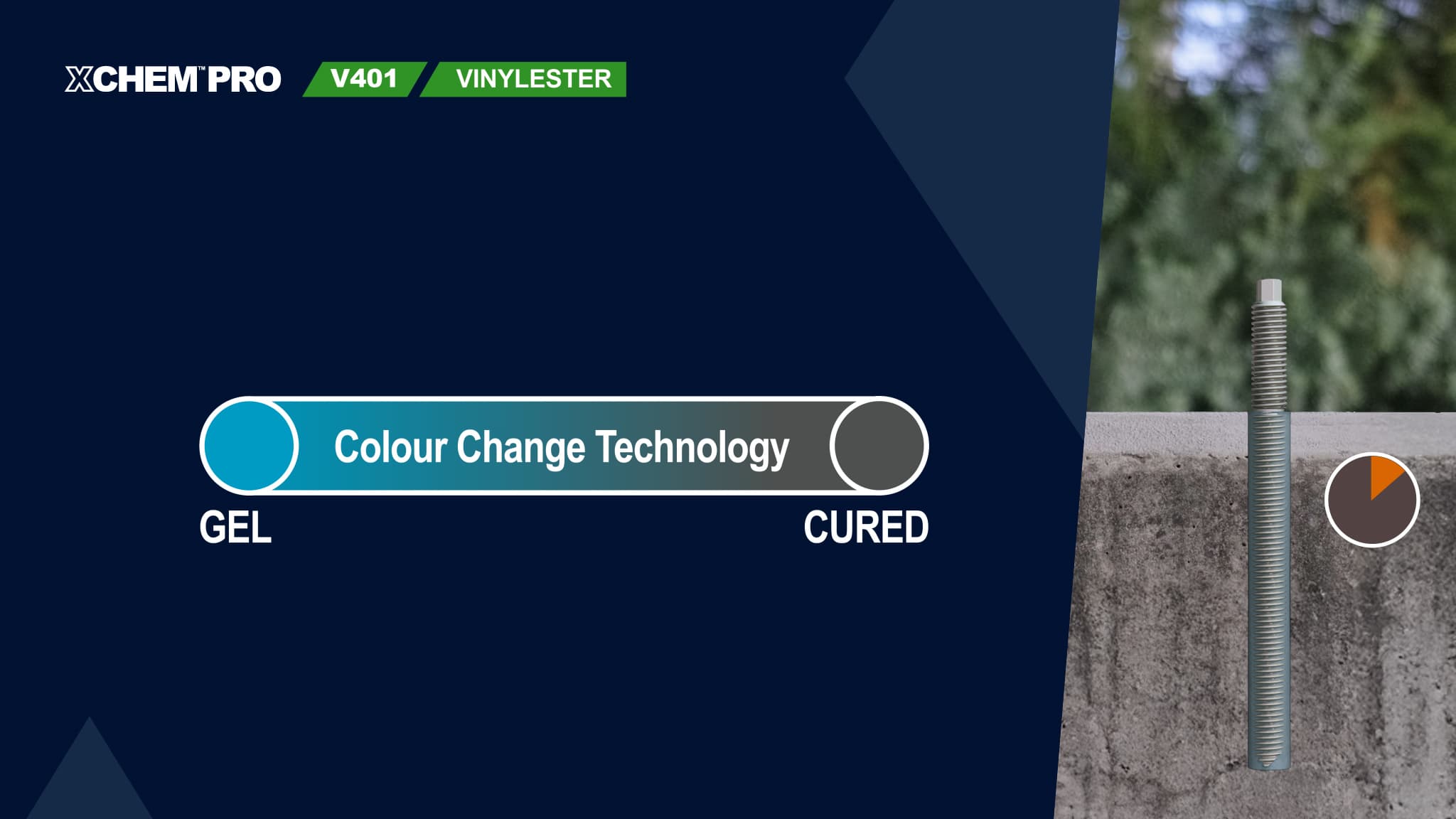 Xchem chemical anchoring animation — chemical injection and curing sequence