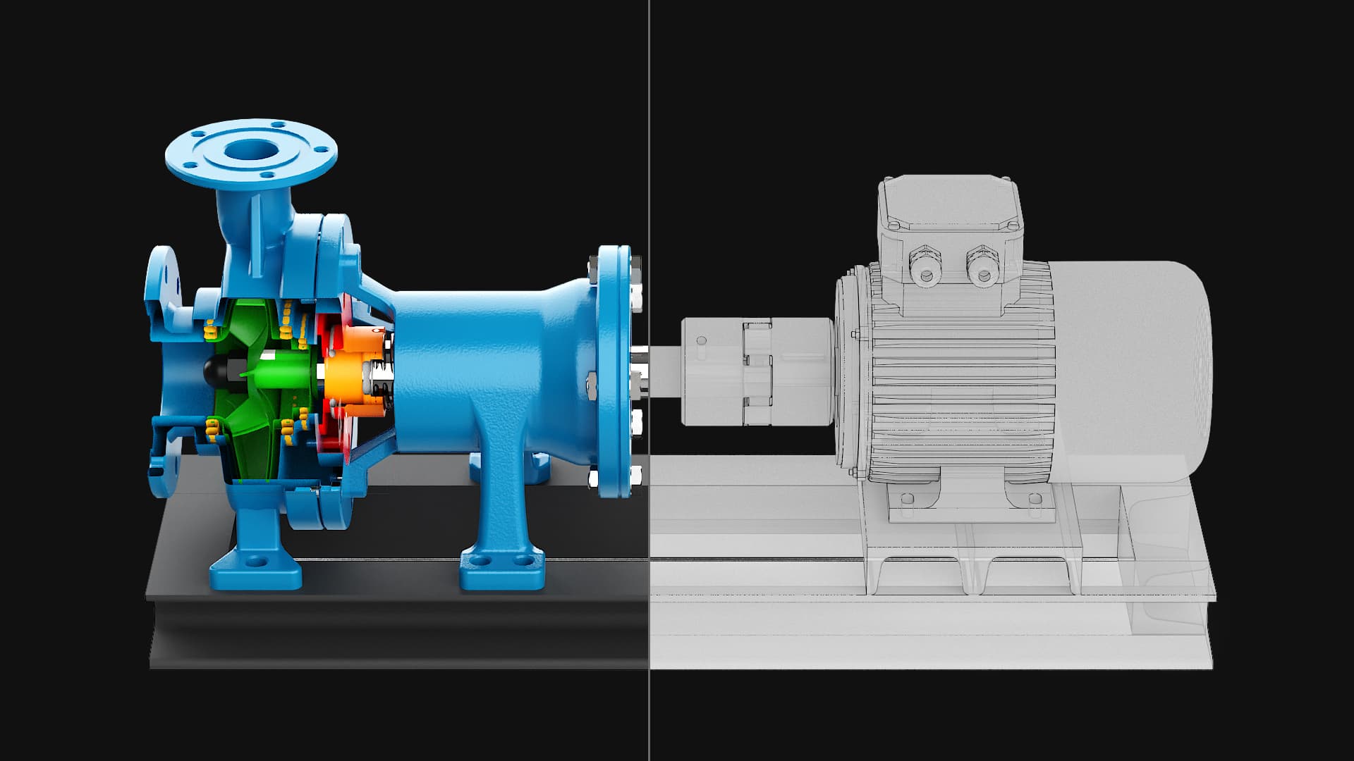 CAD to technical animation — centrifugal pump cross-section